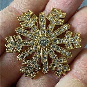 Monet Gold Crystal Snowflake Brooch